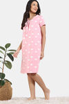Zivame Joyful Jingles Knit Cotton Knee Length Nightdress - Candy Pink — thumbnail 3